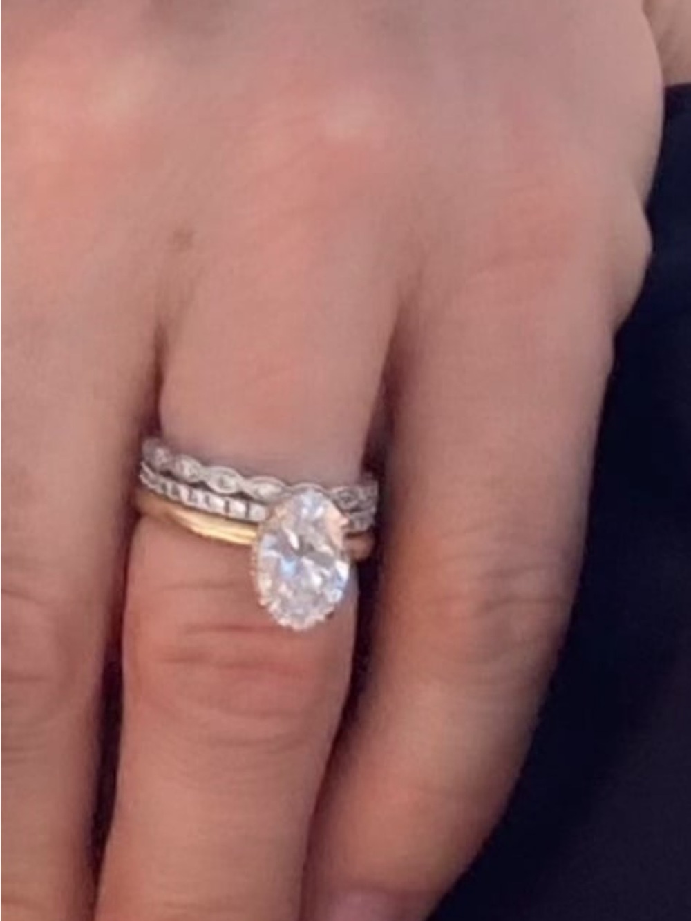 RIANI Two-Tone Oval Halo Ring Set in 18k White and yellow Gold
